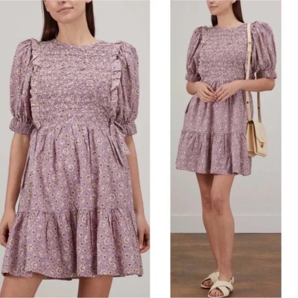 Sea New York Purple and Cream Floral Ida Dress with pockets Size S